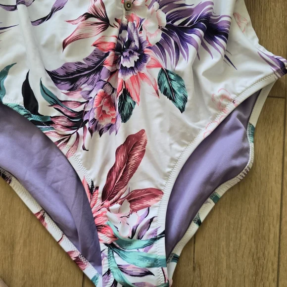 Jessica Simpson Floral Print Button One Piece Swimsuit - Picture 4 of 9